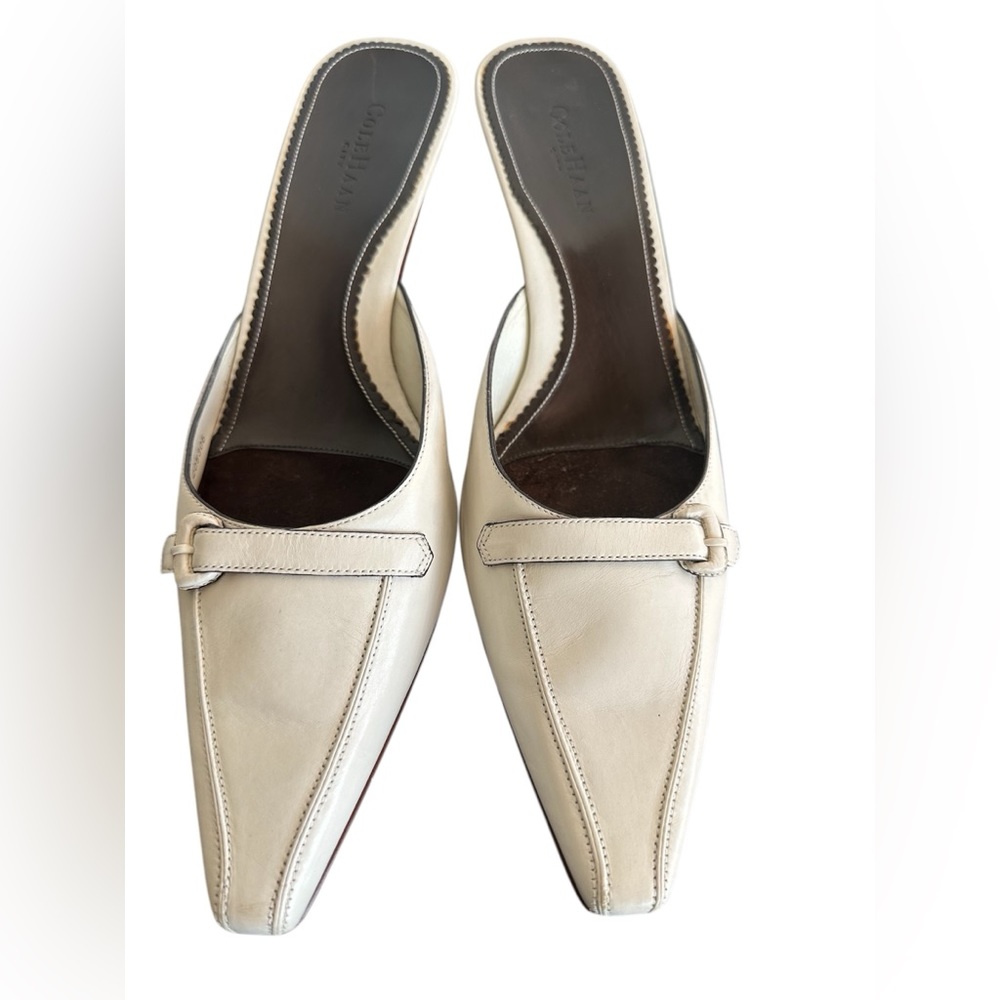 Cole Haan City kitten heel mule, bone white/beige leather 2 1/2” heel.